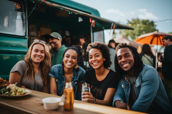 Friends Smiling and Eating