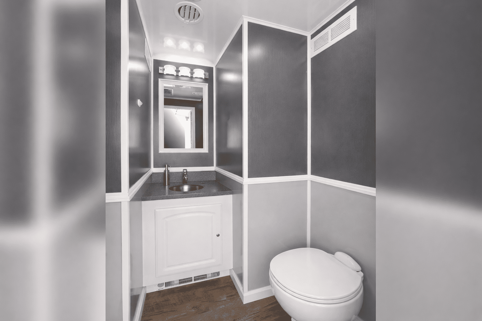 Inside of 4 door restroom trailer